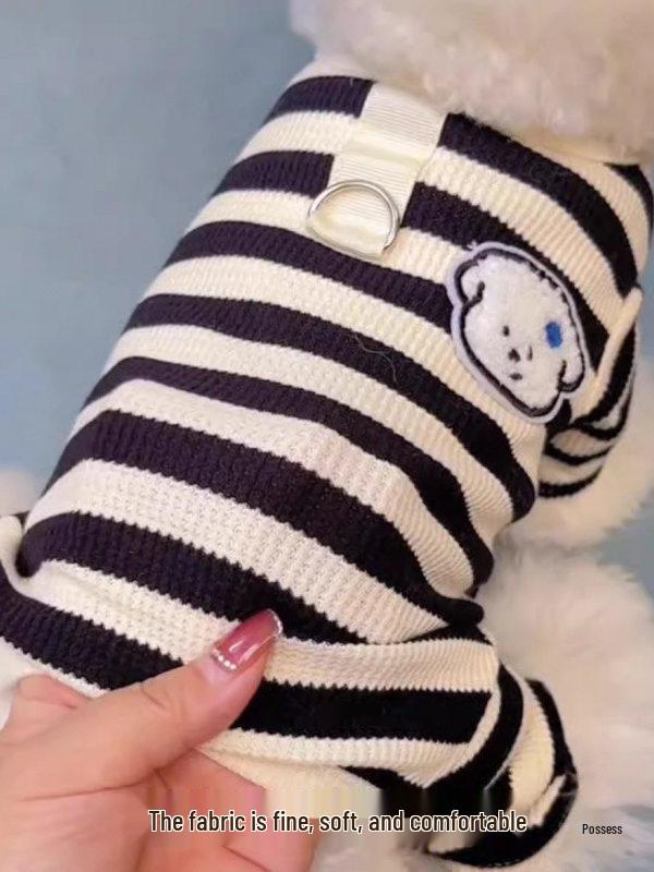 Striped Anti-Shedding Dog Shirt for Small Breeds - Spring/Autumn, Four-Legged Design for Teddy, Bichon, Pomeranian