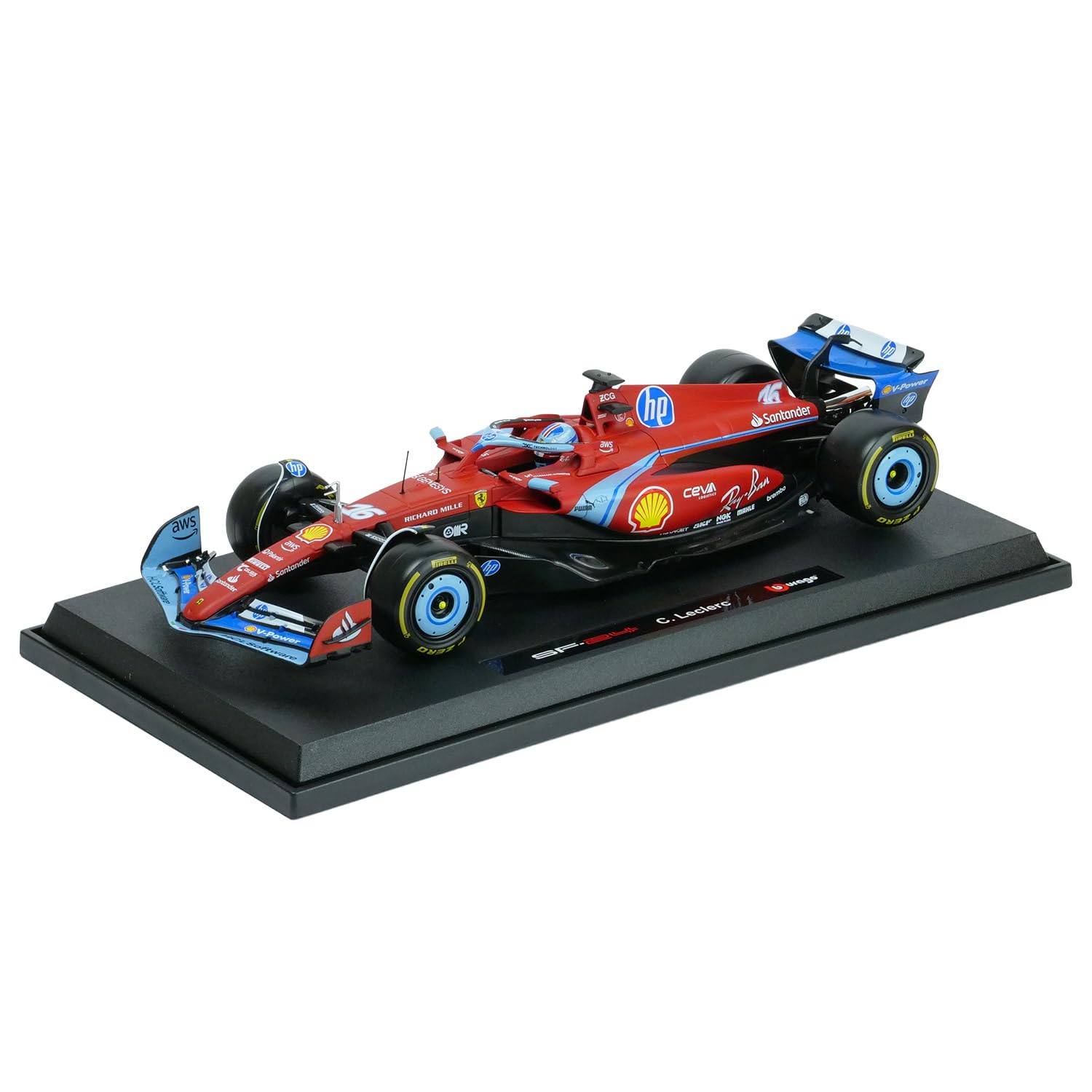 

Kyosho BURAGO Масштаб 1/18 Ferrari SF-24 Гран-прі Маямі 2024 Ні. 16 C. Леклер з пілотом, Готова модель, 18-16815LMIA
