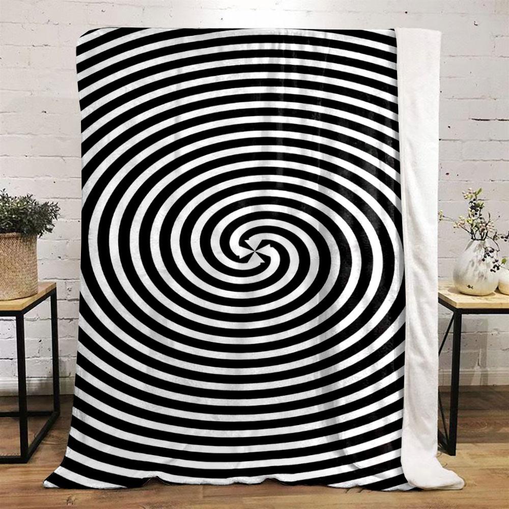 Concentric black-and-white spirals radiating from the center. for all seasons blanket lunch break throw gift