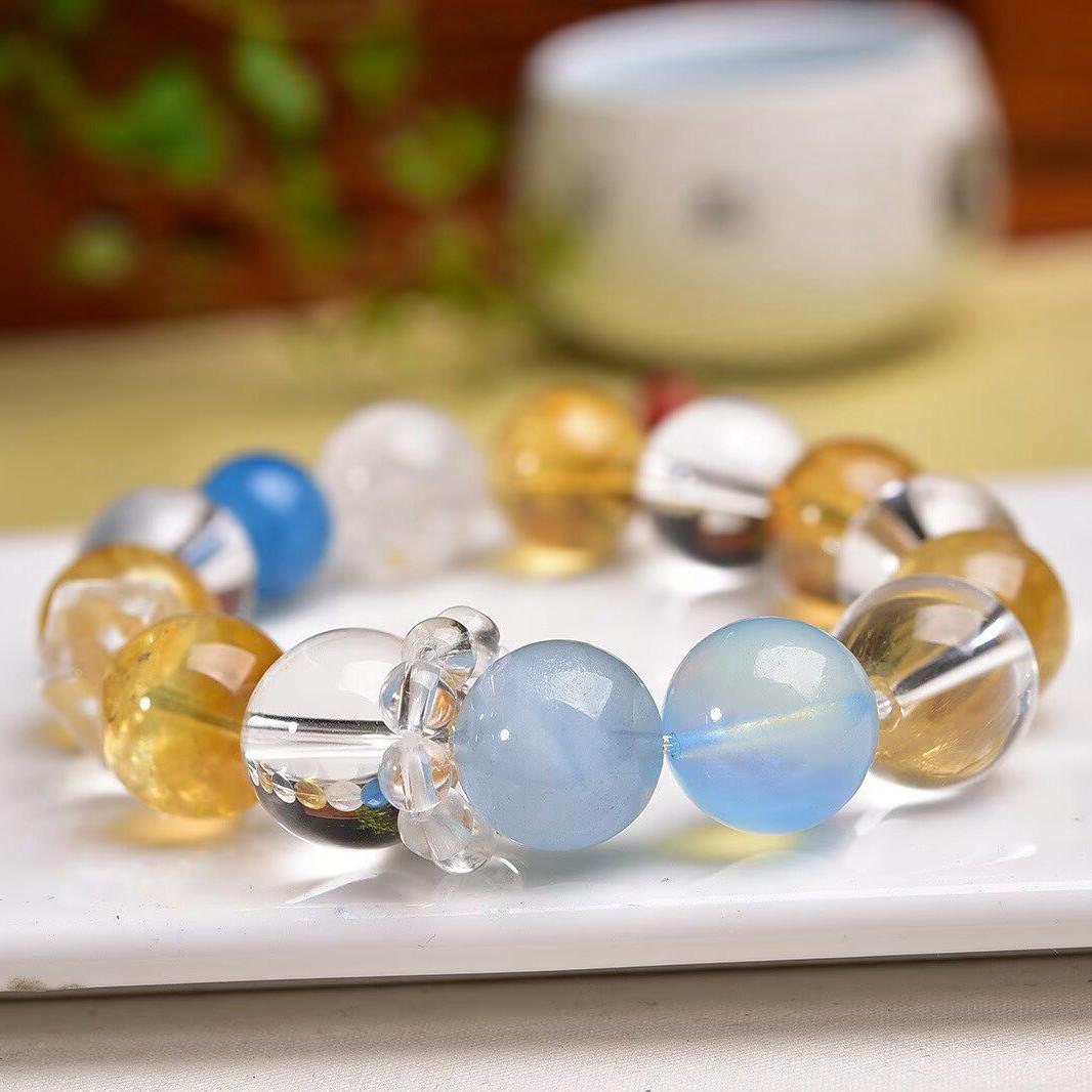 Unisex Yellow & White Crystal Bead Bracelet - Fashionable Multi-Gemstone, Elegant Design