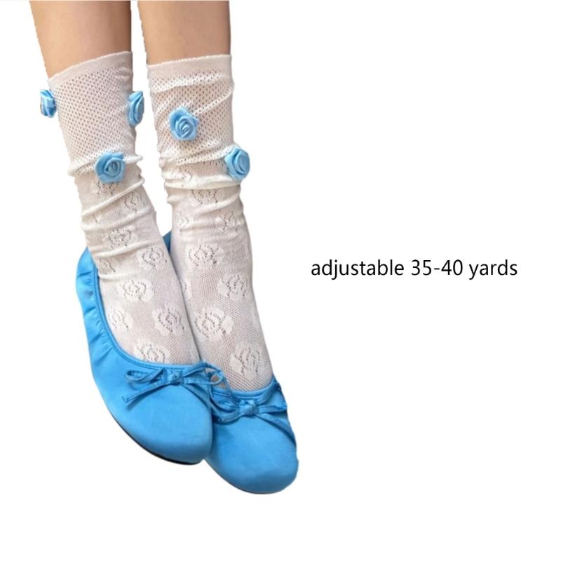 Women Crew Socks Sweet Lolitas Flower Ankle Socks Cute Princesses Ankle Dress Socks Summer Sheer Mesh Lace Socks