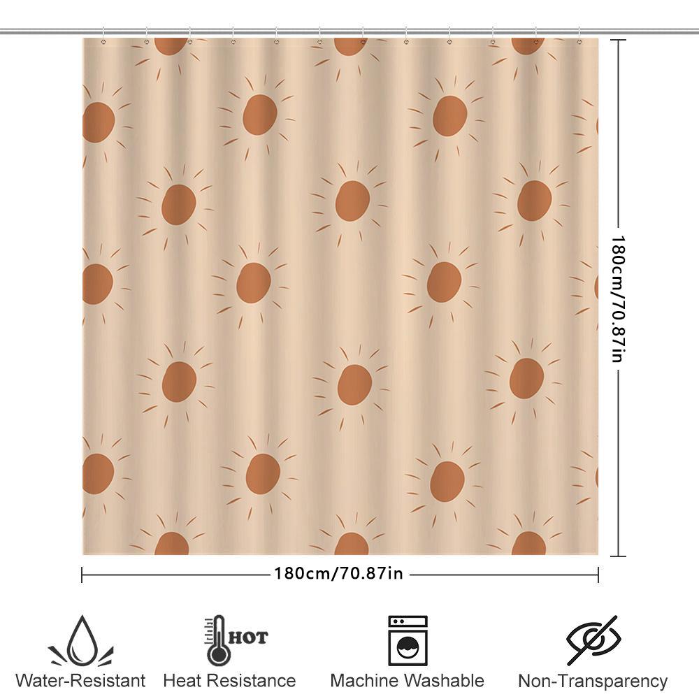 Sunburst Shower Curtain Orange Sun Pattern Bath Decoration Waterproof Fabric Shower Panels Decorative 72''X84'' (L)
