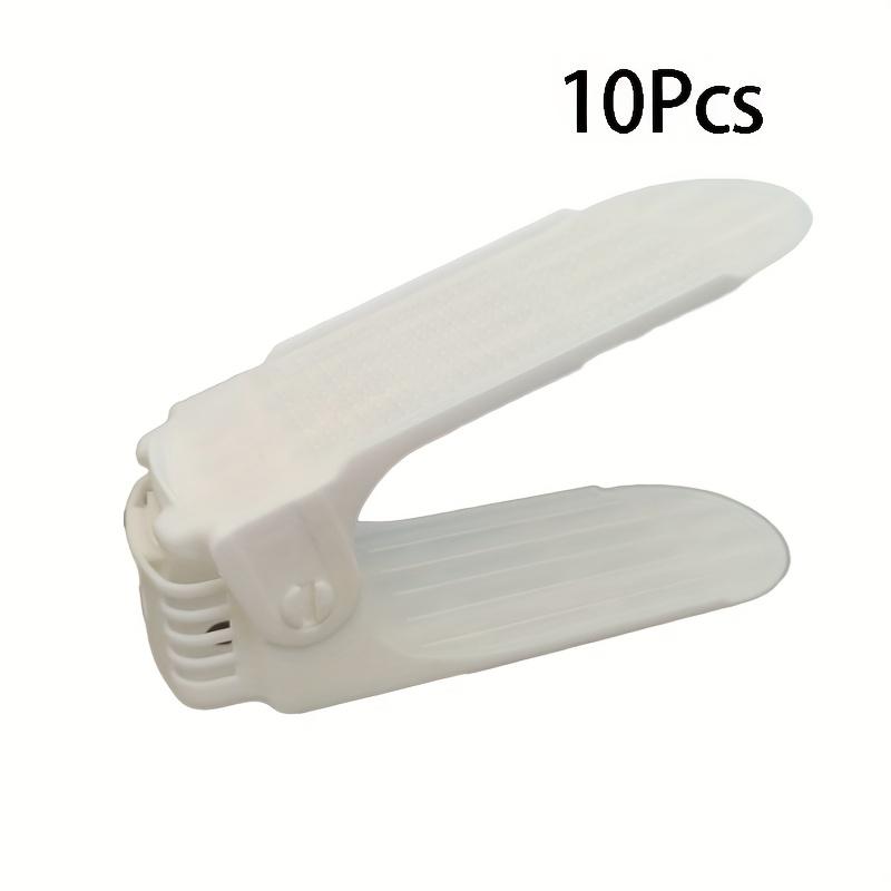 10pcs Adjustable Plastic Shoe Rack Space Saving Organizer for Foyer, Hallway, Living Room Easy Assembly, Fade-Resistant, White with Blue Accents
