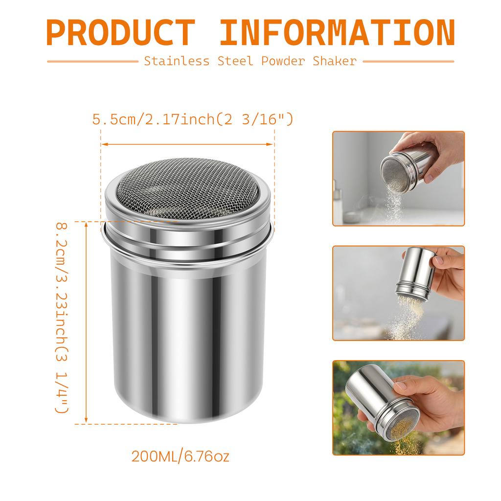 380/200ml Spice Shaker Stainless Steel Seasoning Jar Pepper Bottle Toothpick Holder Cook Salt Shaker Cocoa Cinnamon Sugar Shaker