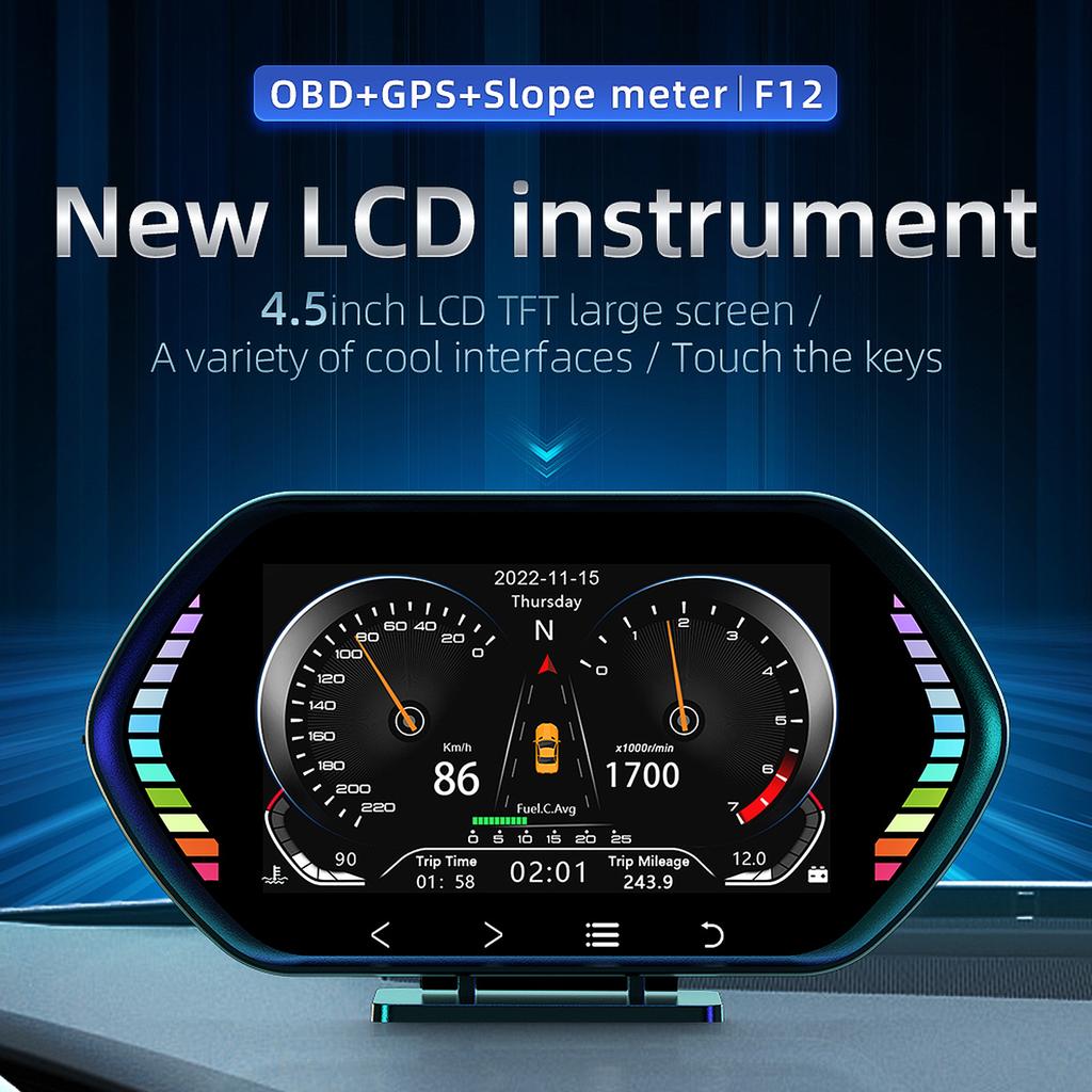 Industrial Grade Car HUD Display with OBDGPS Clear Speedometer Water & Oil Temperature Overspeed Alarm Display Panel