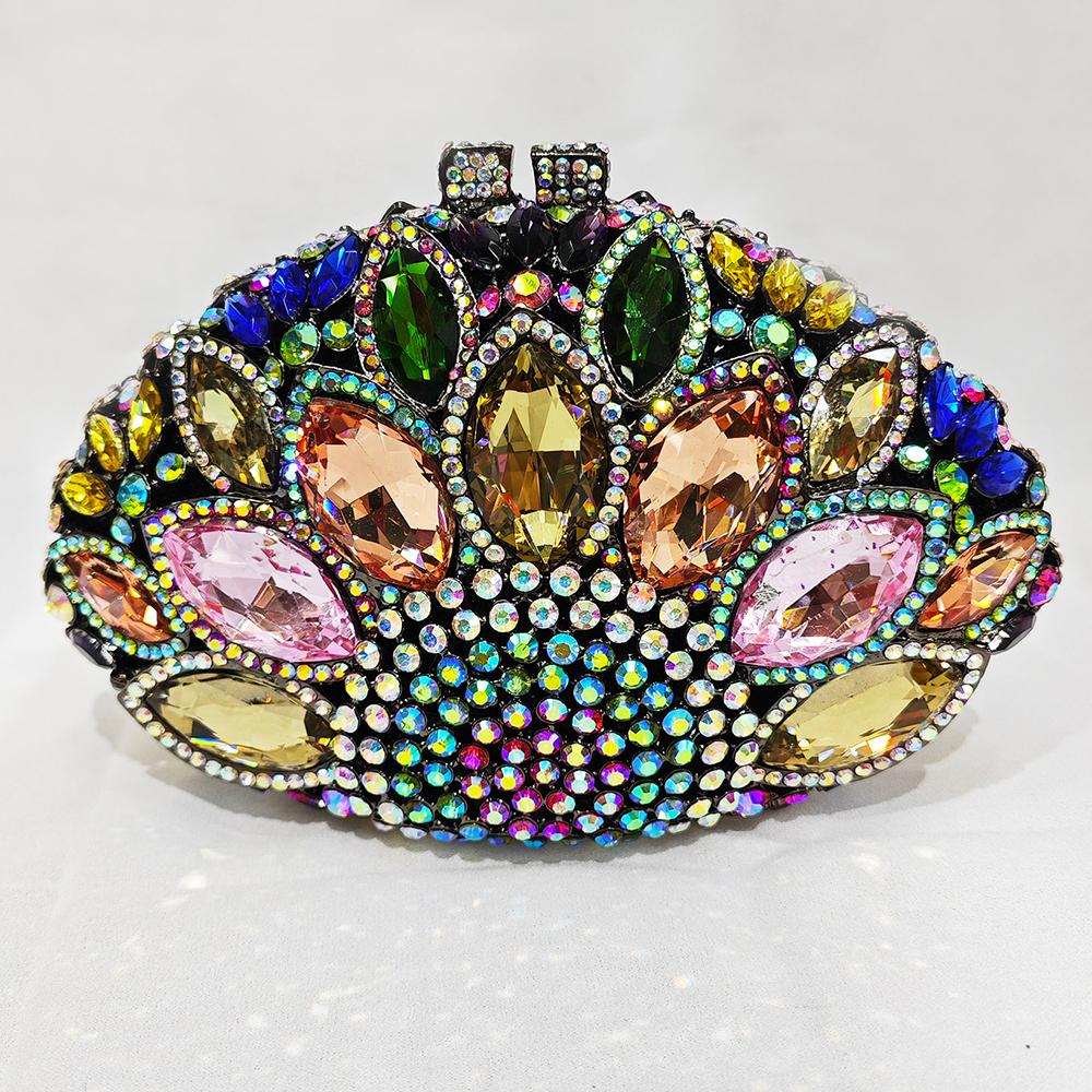 Fan Big Stone Rhinestone Wedding Purse White Clear Evening Bridal Clutch Luxury Women’s Crystal Party Prom Handbag Formal Bag