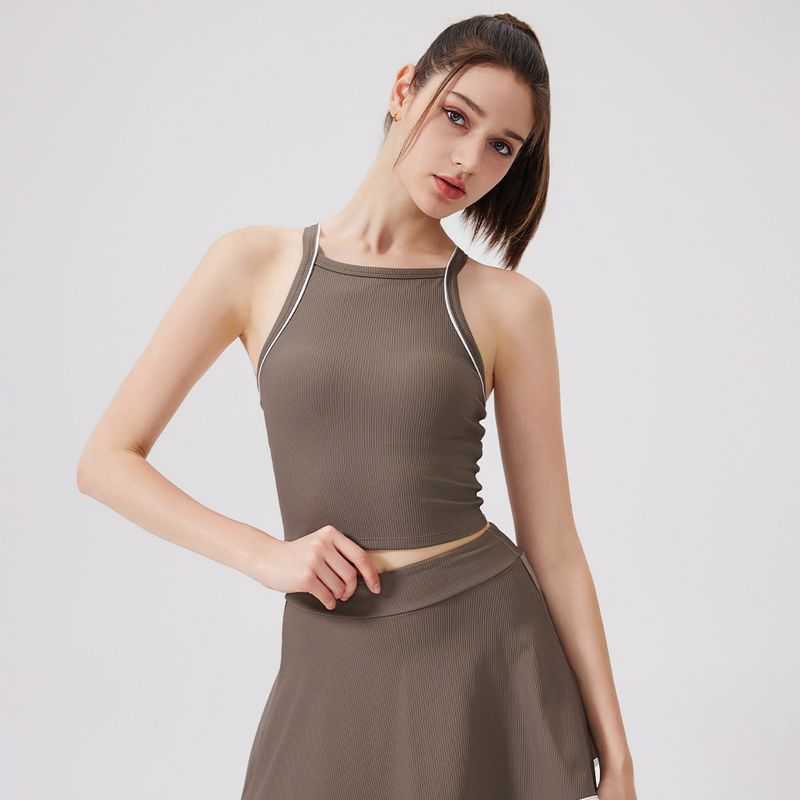 

2025 Nude Feel Yoga Vest Contrast Color Beauty Back Quick-Drying Sports Underwear Running Fitness Bra Push up Shockproof Elastic Khakis L