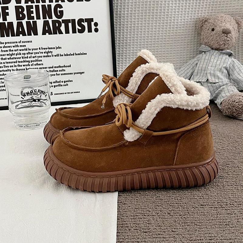 

Женские зимние теплые меховые сноубутсы большого размера на толстой подошве, утепленные подкладкой ботильоны, нескользящие спортивные хлопковые ботинки для походов 40 коричневый