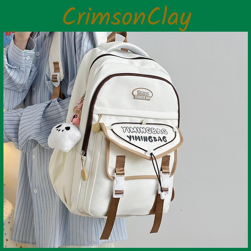 Cute Blocked Color Letter Printed Student Leisure Backpack With Pendant Plush