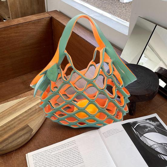 Skládací nákupní taška z umělé kůže s dutým designem, ležérní kabelka 2 v 1, košík na ovoce, sedák pro pikniky, kempování, nákupy potravin