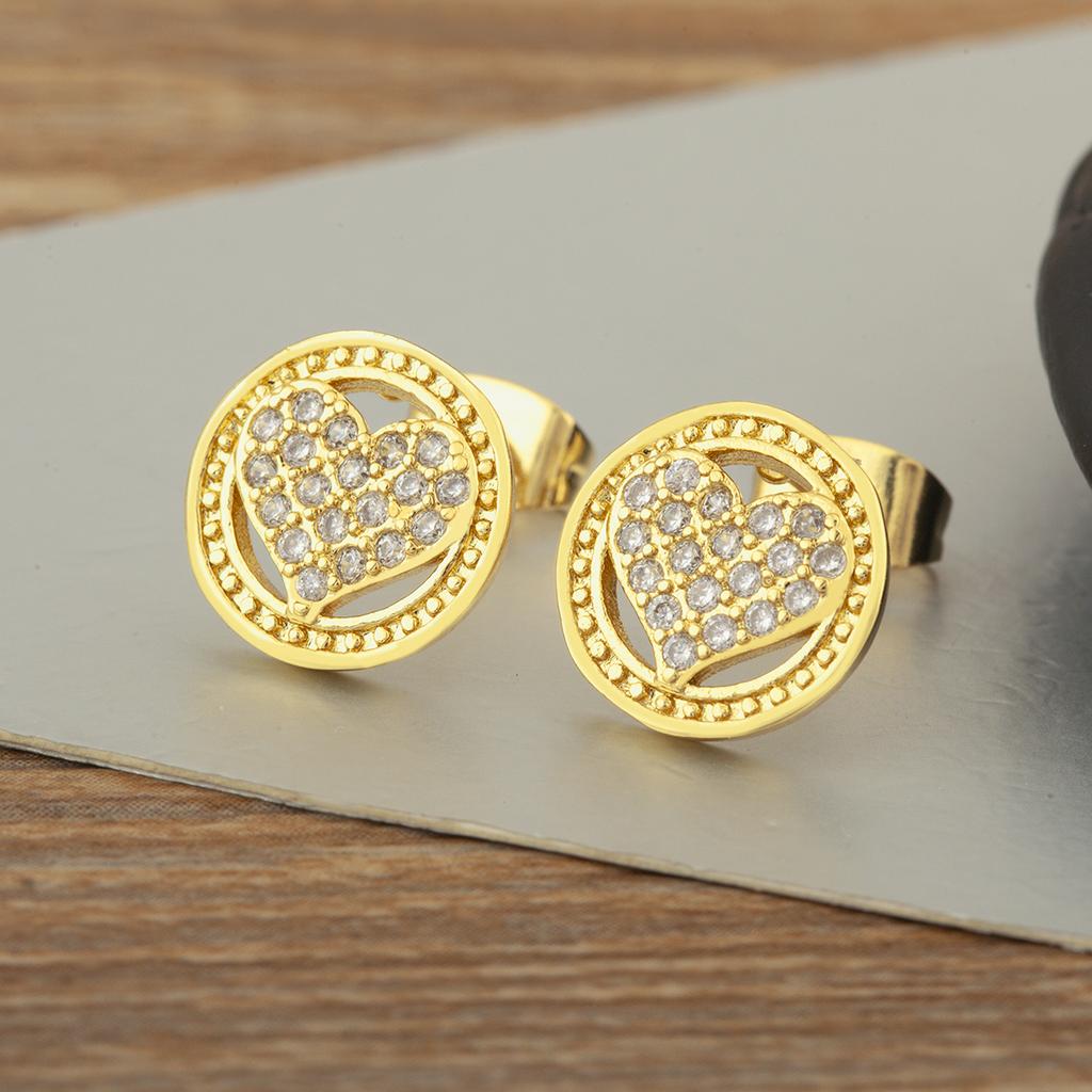Nidin New Classic Design Heart Shape Heart Crystal Zircon Stud Earrings For Women Female Birthday Party Ear Jewelry Fine Gifts