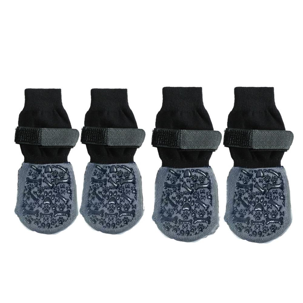 

4 pieces/set Warm Anti-Slip Dog Socks Paw Pattern Dog Shoes Socks Floor Protection чорний