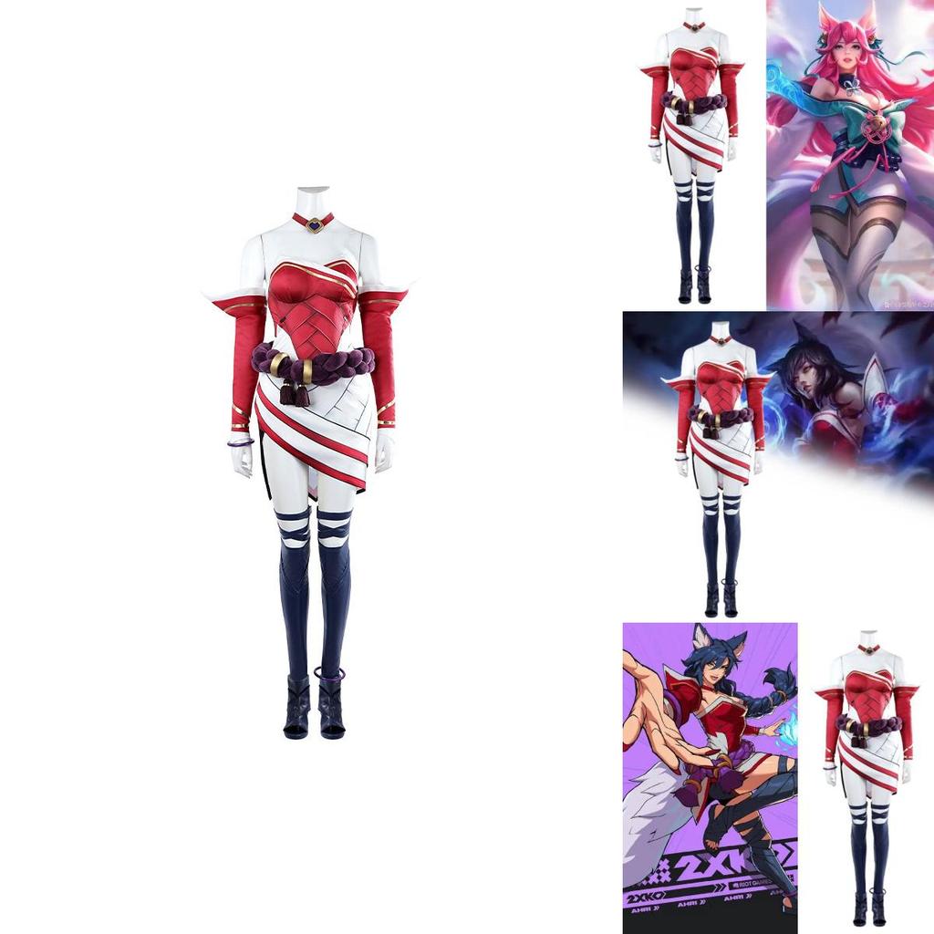 2xko Ahri Cosplay Costume Multipiece Set Satin Dress Doublelayer Pants For Anime Role Play Halloween Conventions