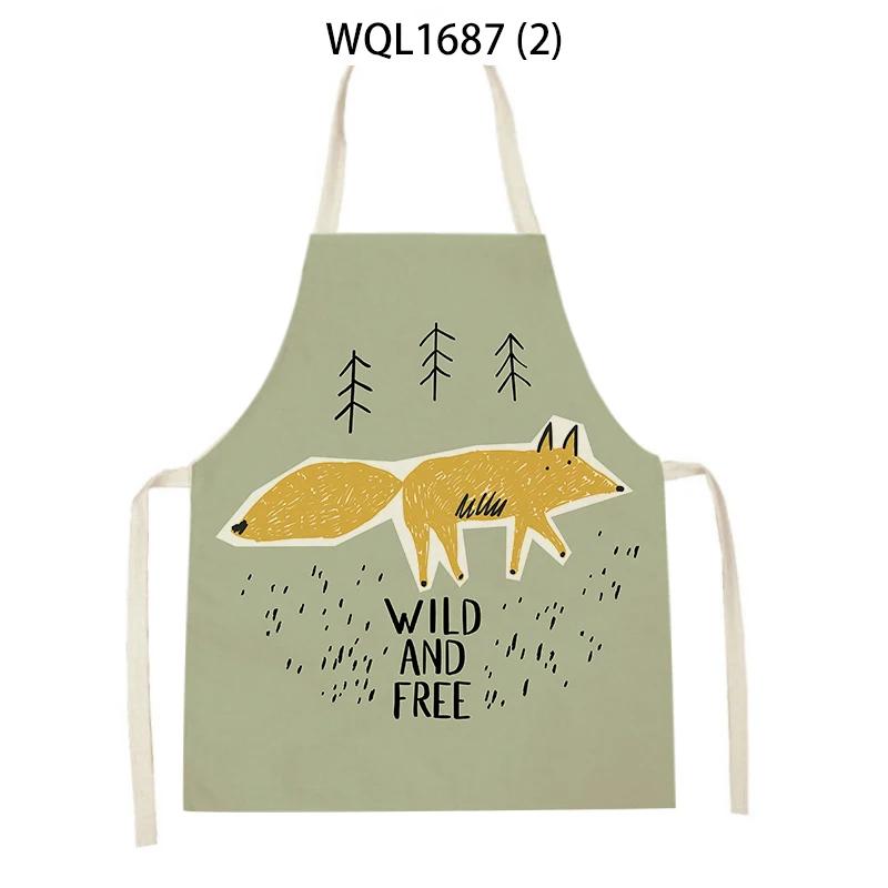 Cartoon Animal Fox Bear Pattern Kitchen Apron Woman Adult Kids Bibs Home Cooking Baking Cleaning Apron Kitchen Accessory