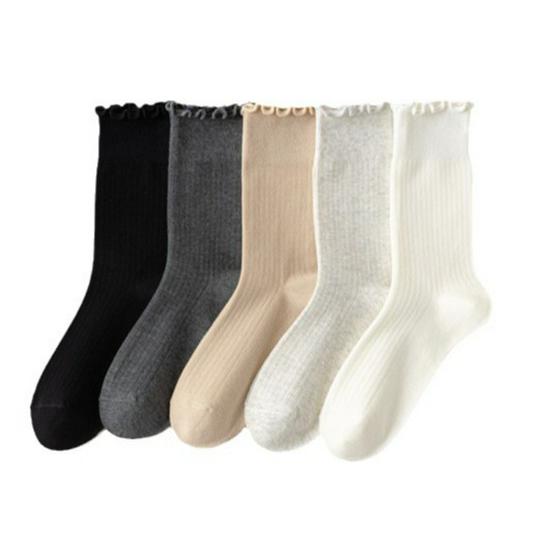 Spring/Summer Japanese Style Ruffle Ribbed Mid-Calf Breathable Maternity Cotton Socks.