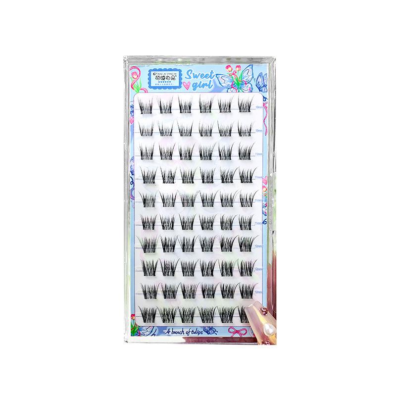10-Reihen Klebe-Typ Pearl Girl Falsche Wimpern: Natürlicher Einzel-Cluster, Cartoon-Stil für einfache Anwendung