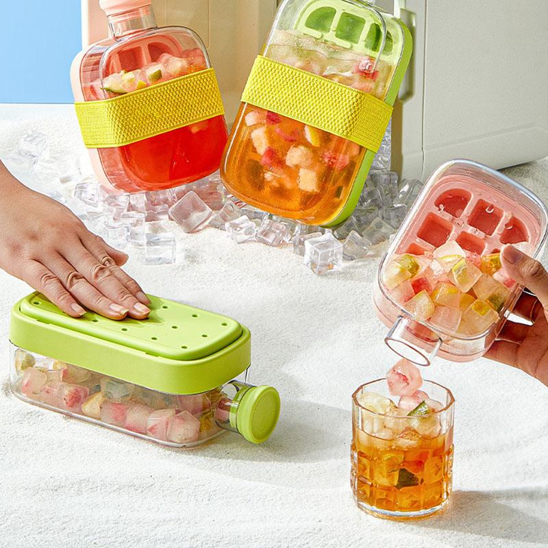 Ice Cube Mold Household Two-in-one Press Ice Kettle with Lid Ice Tray Zero Touch Ice Out Carry Straw Dual-purpose Ice Kettle