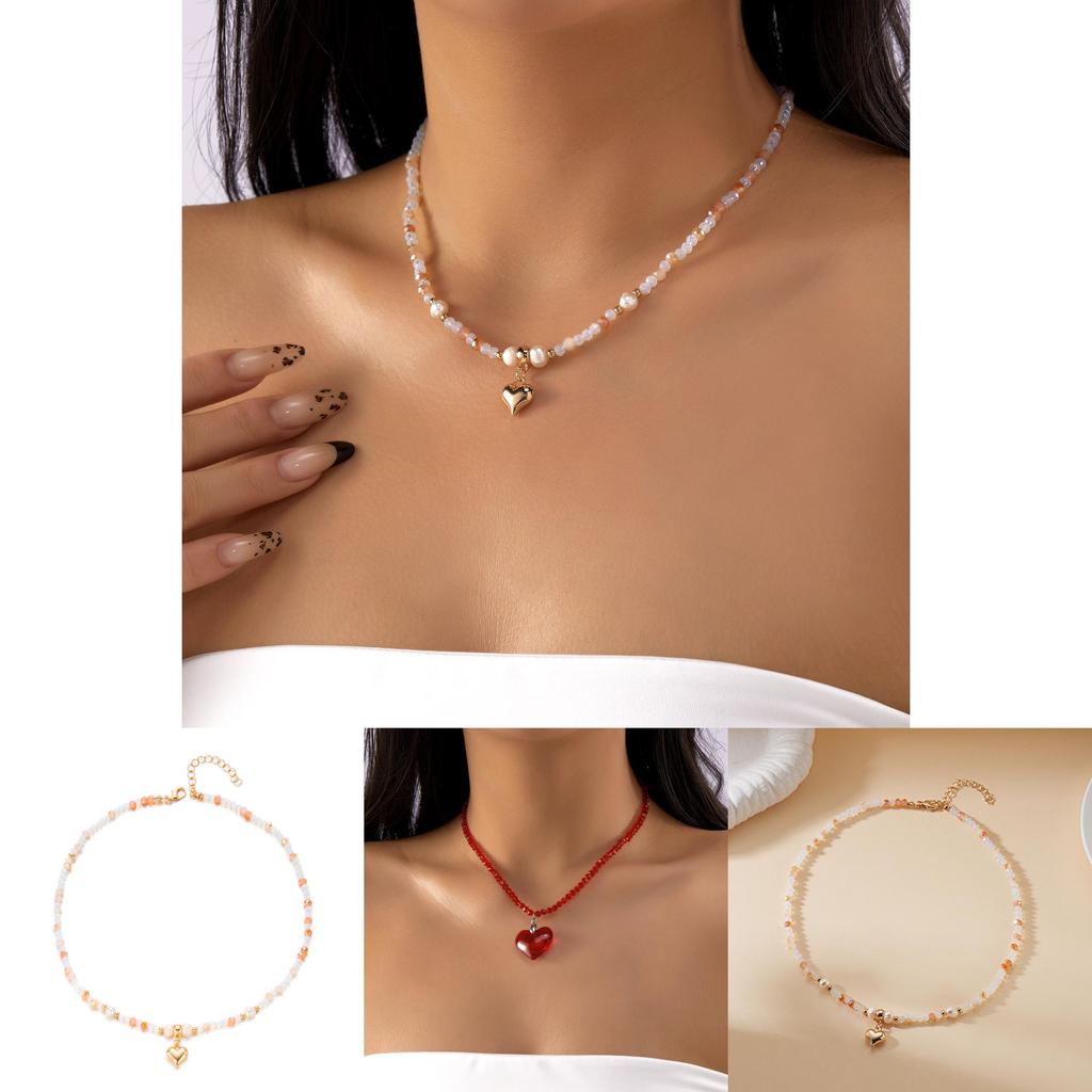 Heart Shaped Pearl Pendant Necklace With Alloy Water Crystal For Summer Fashion