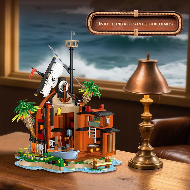 1035Pcs Pirate Building Blocks Series: Shipwreck Base Diy Assembly Toy, Creative Home Decor, Kids Birthday Toy Gift