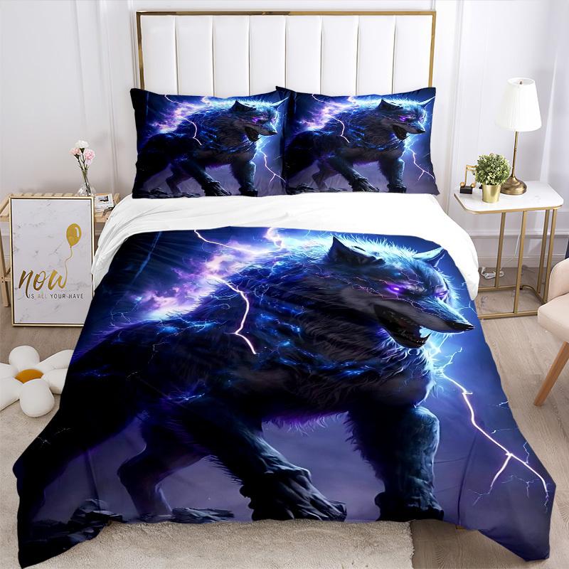 3-teiliges Elektrisches Wolf Bettwäsche-Set - Maschinenwaschbar, Enthält 1 Bettbezug und 2 Kissenbezüge, Keine Füllung enthalten yy251013035