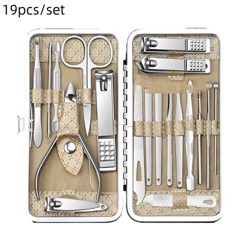 8/19Pcs Home Nail Clipper Set Large Dead Skin Pliers Diagonal Small Eyebrow Clipper With Leather Sleeve For Personal Grooming