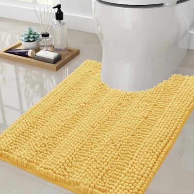 Toaletní kobereček Chenille Stripe, savý koupelnový kobereček ve tvaru písmene U, protiskluzový plyšový koupelnový kobereček, tvarovaná koupelnová předložka na toaletu, kterou lze prát v pračce