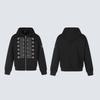 Mens Vintage Military Style Hooded Zip-Up Sweatshirt With Embroidered Knot Detail Metal Rivet Cross Zip