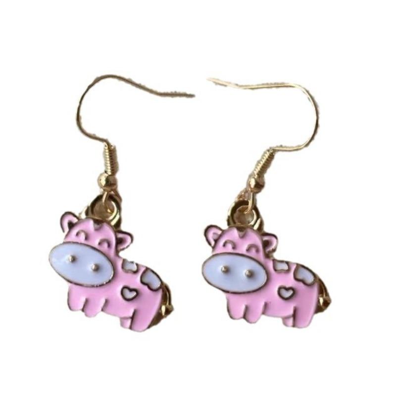 Happy Cow Oil Drop Alloy Rubber Band Headgear Pendant Earrings