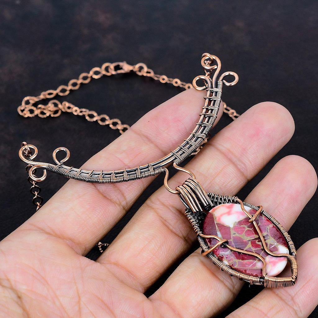 Kingman red mohave copper turquoise necklace copper wire wrapped gemstone jewelry adjustable chain necklace handmade jewelry gifts for wife