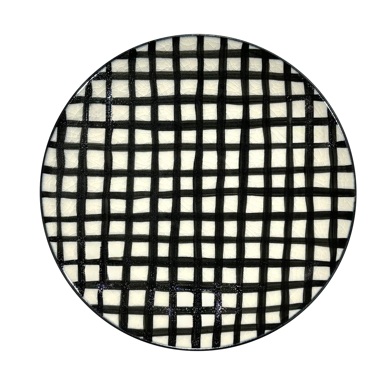 

24to3 Plate, Pasta Plate, Curry Plate, Hand-Painted Checkered Black, 7-Inch Plate, Approx. 22cm
