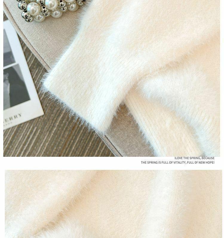 Women's Plus Size French V-Neck Mink Sweater - Autumn/Winter Loose, Soft, and Slimming Top