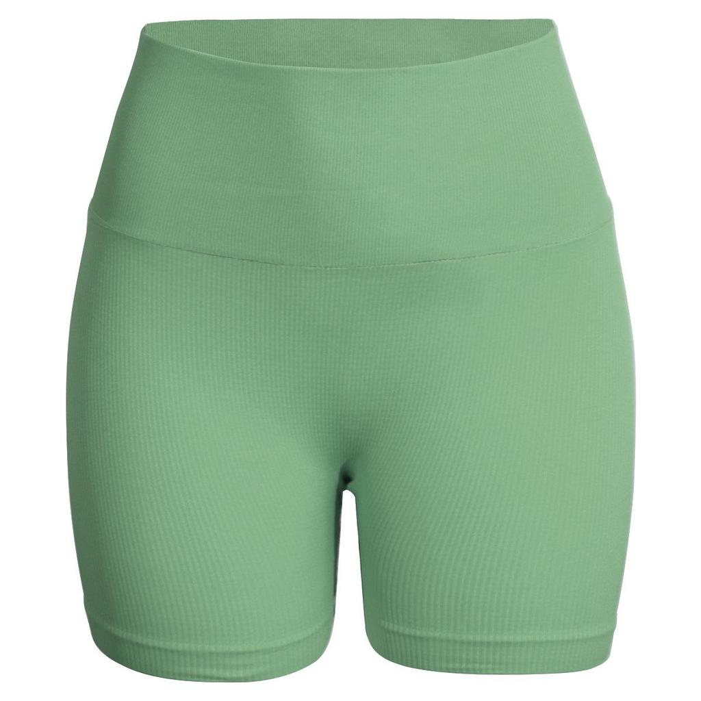 Seamless Ribbed Peach Lifting Yoga Shorts—Super Stretch Slimming Three-Quarter Pants for Running and Fitness