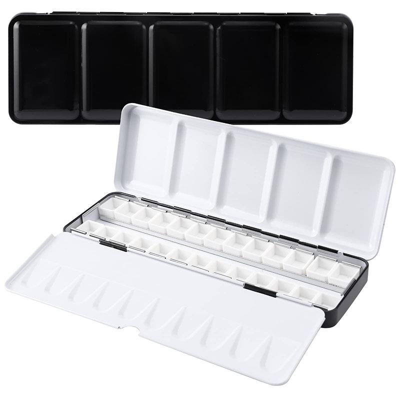 High-Quality Thickened Solid Pigment Black Watercolor Palette Box - 14/26/52 Colors