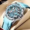 Orologio da polso sportivo LIGE da uomo, automatico, meccanico, impermeabile, con design vuoto