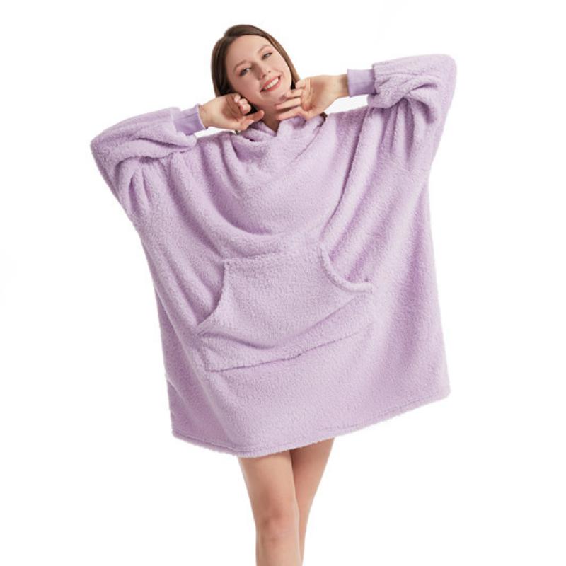 Autumn and Winter Comfortable Loose Double-sided Fleece Hoodie Thick Blanket Couple Home Service