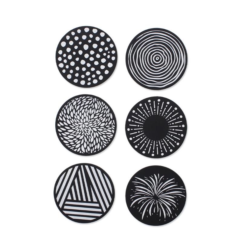 9.6cm Silicone Coasters Set for Various Cups and Mugs Nonslip Printed Pattern Cup Mat Heat Resistant Table Protectors