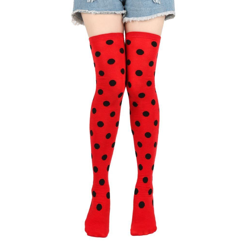 80s 90s Knee High Socks Polka Dot Red Black Dot Socks  for Masquerade Cosplay Performance Party