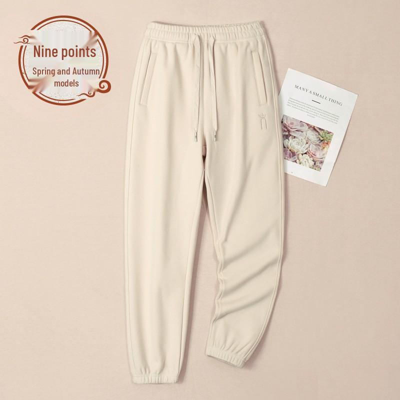 Women's Grey Cotton Fleece Sweatpants, 2025 Spring/Autumn Casual Style