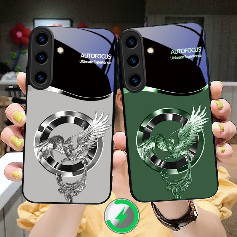 Handsome Pink Phoenix For Samsung S25 S25 Edge S25Ultra 20 S21 Pro S22 Plus S23 FE S24 Ultra For Magsafe Glass Phone Case