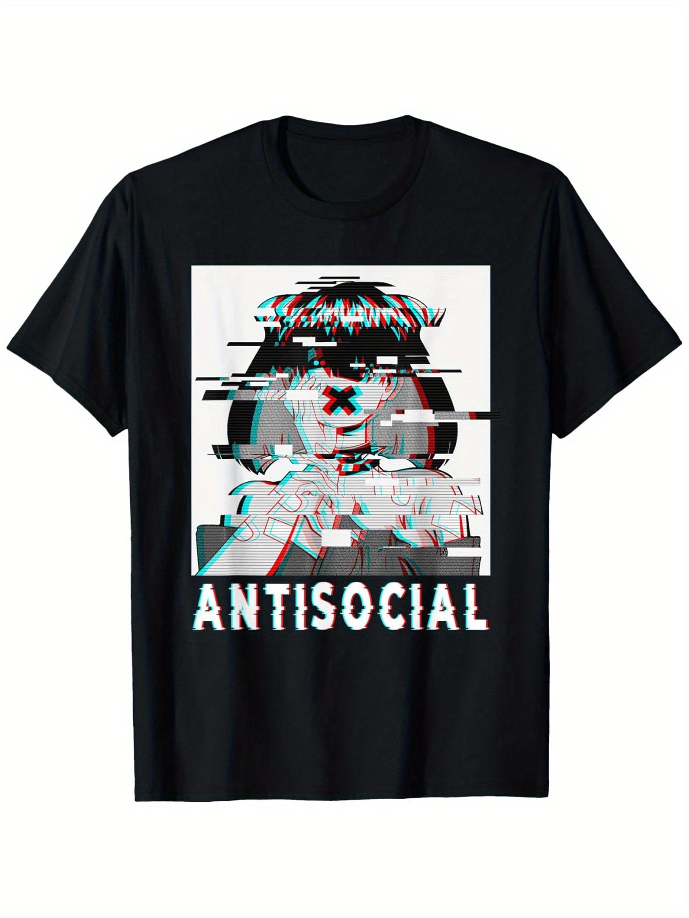 

Anti-social animation Goth 90s T-shirt Pure cotton T-shirt personality self unique casual fashion creative short-sleeved top 4XL