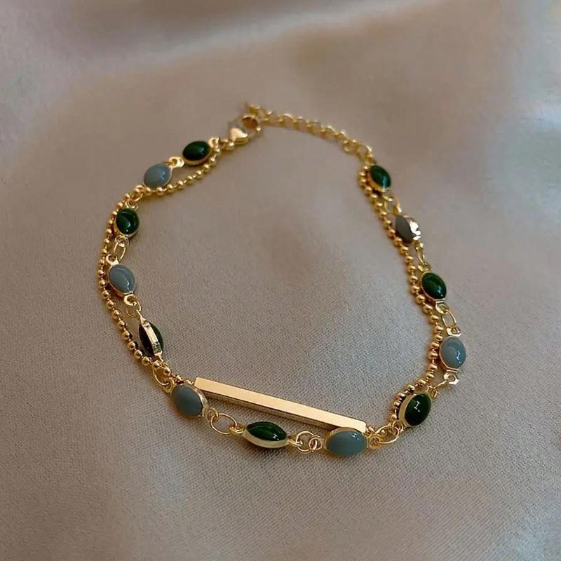 1pc Vintage Double Layer Bracelet, Simple Green Bracelet, Delicate Elegant Fine Jewelry, The Perfect Gift for Couple/Women
