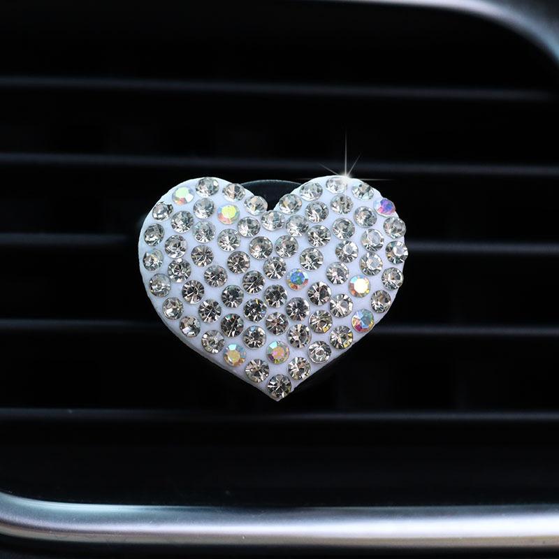 2Pcs/Set Heart-Shaped Car Air Outlet Perfume Clip Rhinestone Car Air Conditioning Air Outlet Perfume Decoration Clip Car Auto Ac