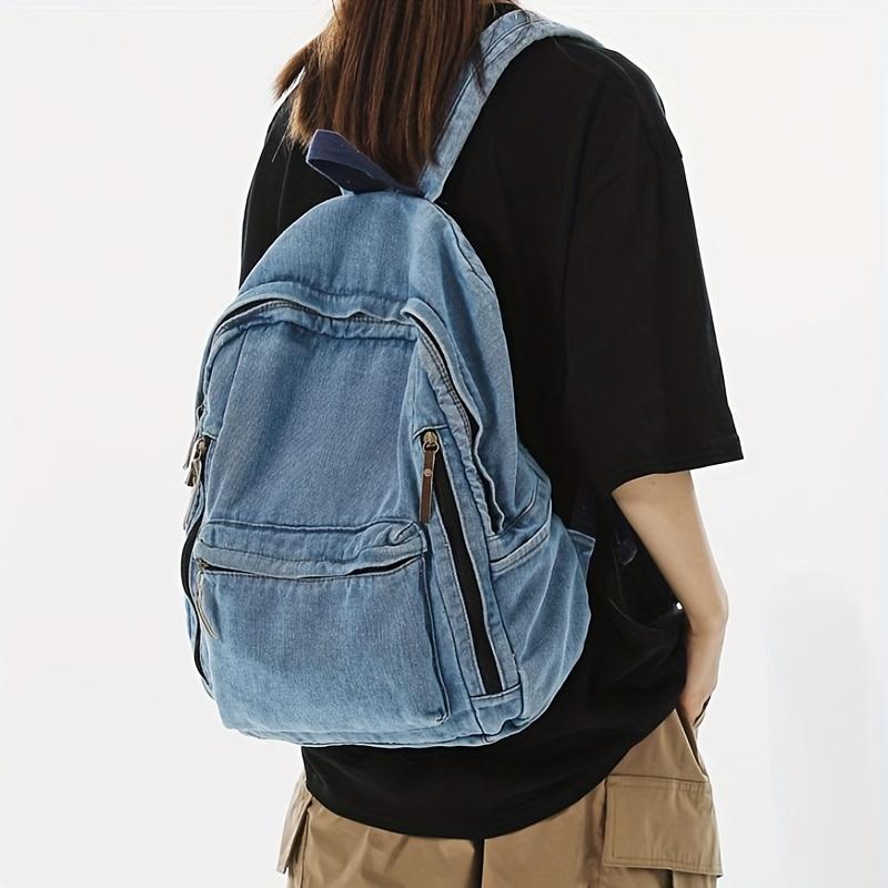 Fashionable Denim Canvas Backpack for Women Adjustable Straps Resistant Zip Closure Ideal for Students Relaxed Style Travel Backpack Commuting Style