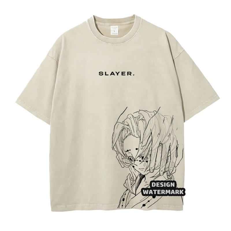 Anime Inosuke Tshirts Oversized Vintage Washed KKimetsu No Yaiba T Shirt Tanjirou Zenitsu Kyoujurou Tops Tees Man Cotton