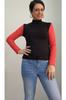 Damski Styl Duży Rozmiar T-Shirt Czarny Rękaw Półgolf T-Shirt z Czerwonym Color Blockiem