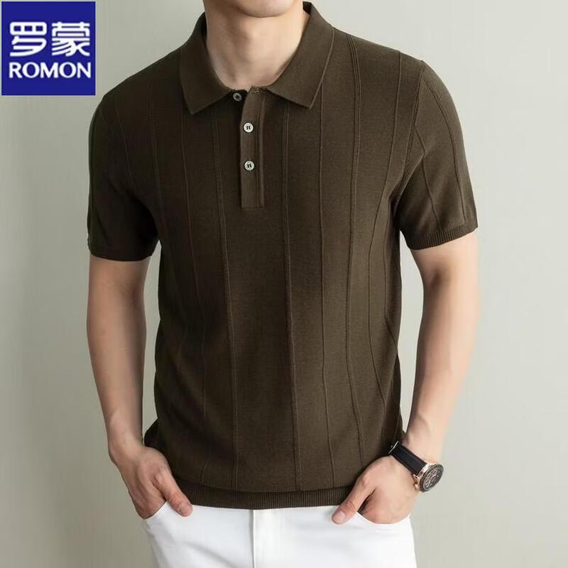 ROMON Men's Knitted Linen Blend Polo Shirt
