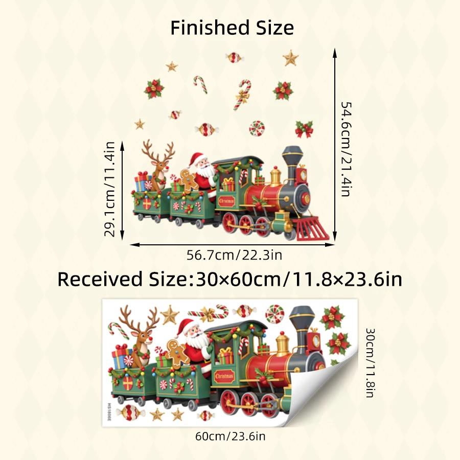 Whimsical Santa Train Christmas Wall Stickers With Candy Holly Removable Self-Adhesive For Kids Room Restaurant Shop Decor