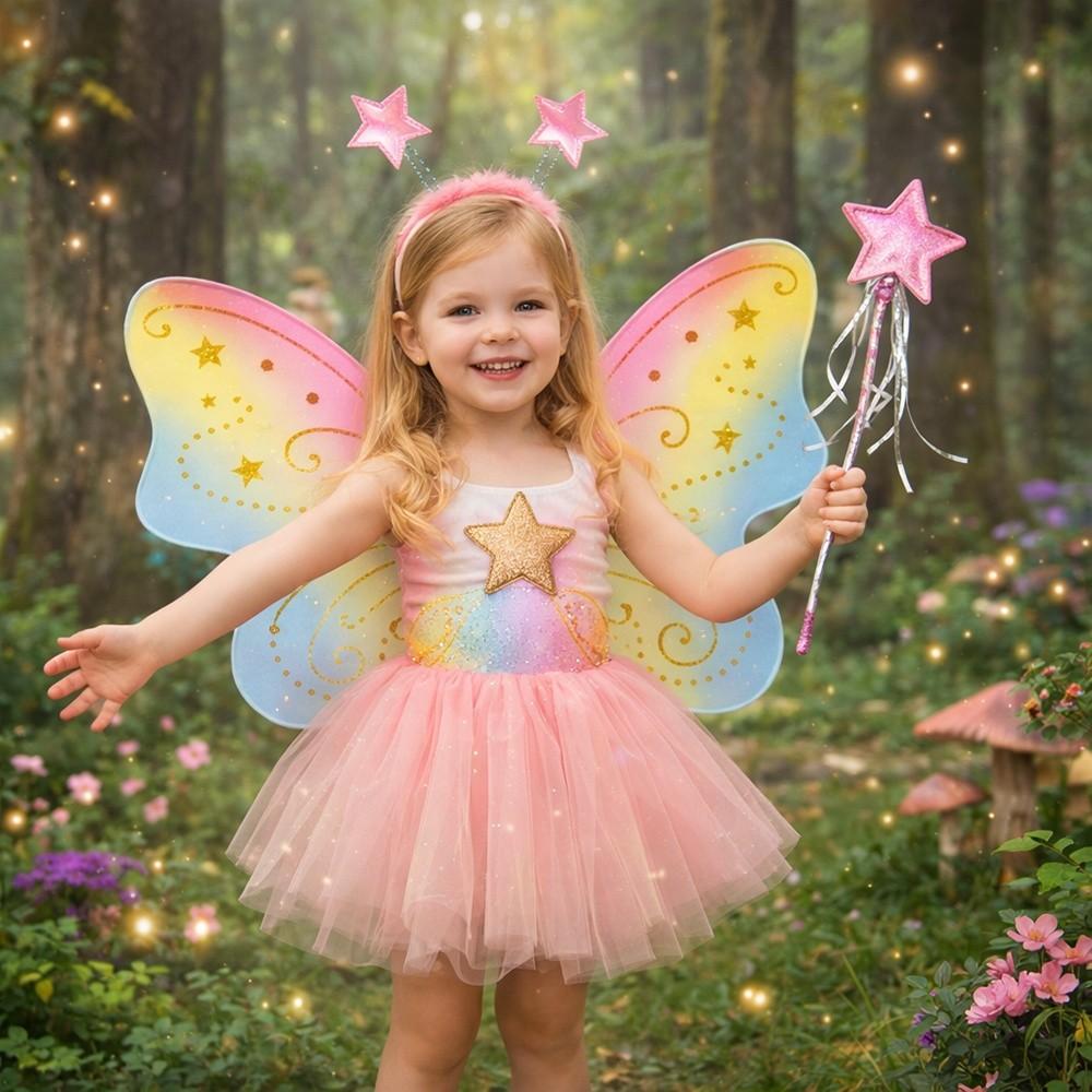 3Pcs/Set Sparkling Butterfly Wings Princess Hair Hoop Fairy Wand Angel Wings Colorful Dress Up Wings for Girl Dressing Up