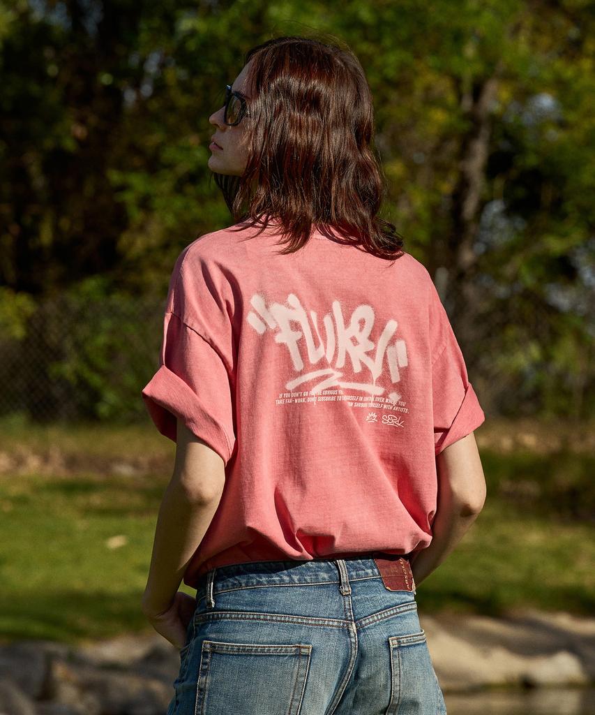 Peullukeu Graffiti Logo Pigment Short Sleeve T-Shirt Indie Pink Fst750