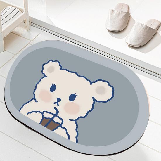 Cartoon Oval Bath Mat for Bathroom Non Slip Diatomaceous Floor Mat Super Absorbent Bathroom Rug Fit Under Door Quick Dry Floor Mat